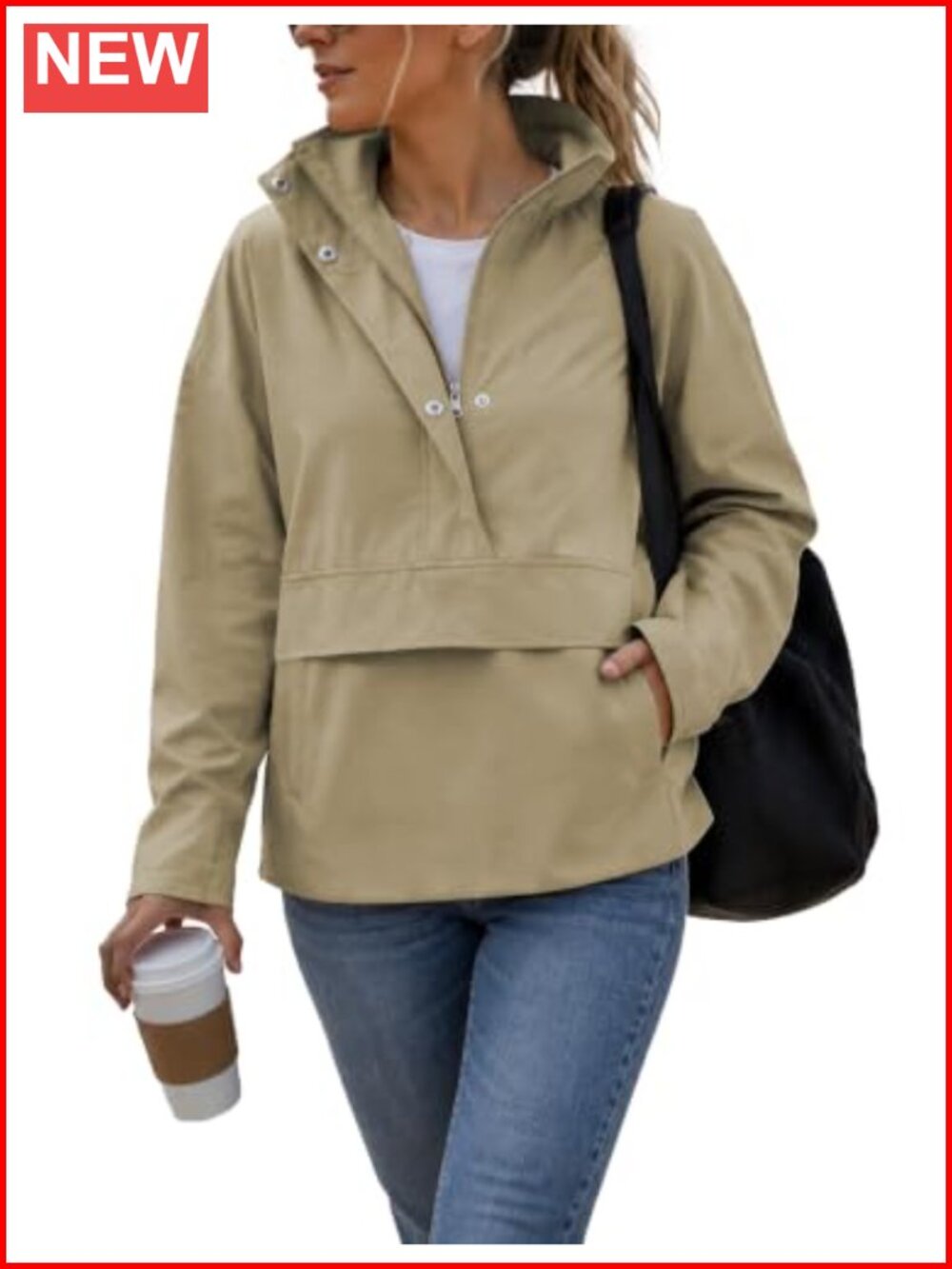 Women's Lightweight Half Zip Funnel Neck Pullover Windbreaker Jacket